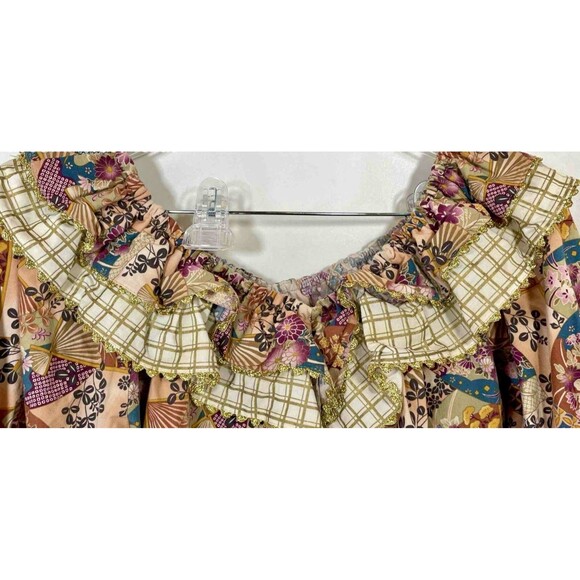 Suzi's Ruffles Top & Skirt Small Vtg Floral Gold Trim Party Square Dancing READ - Picture 4 of 4